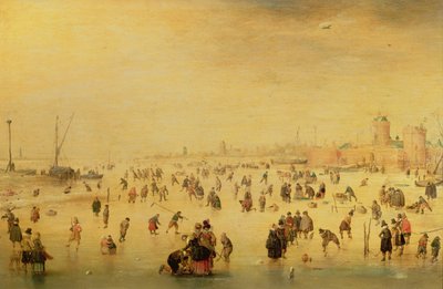 Skaters on a Frozen River by Barent Avercamp